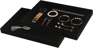 Coward 2Pcs/Set Black Velvet Stackable Jewerlry Organizer Tray Velvet Blank Tray Holder for Beads Bracelets Necklaces Earrings Store Selling or Home Show
