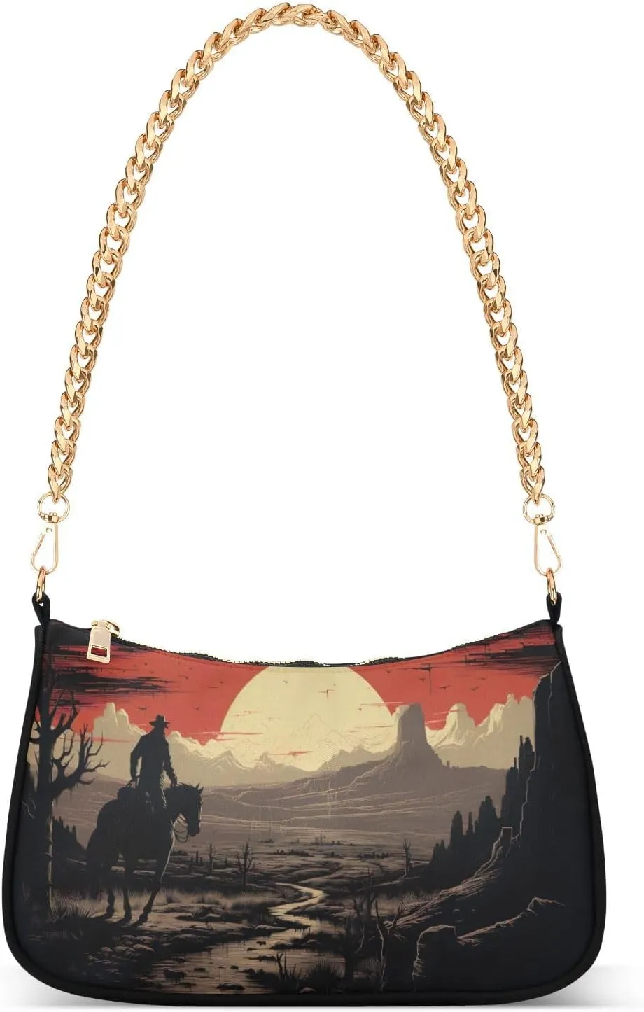 Cowboy Shoulder Bag for Women, Handbag with Chain Strap, Soft Purse Tote Bag for Ladies
