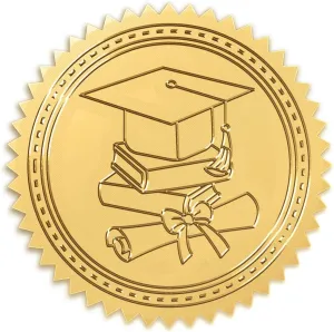 CRASPIRE Graduation Cap Gold Certificate Seals Diploma Embossed Foil Stickers Self Adhesive 100pcs Medal Decoration Labels for Envelopes Diplomas Invitation Awards Excellence