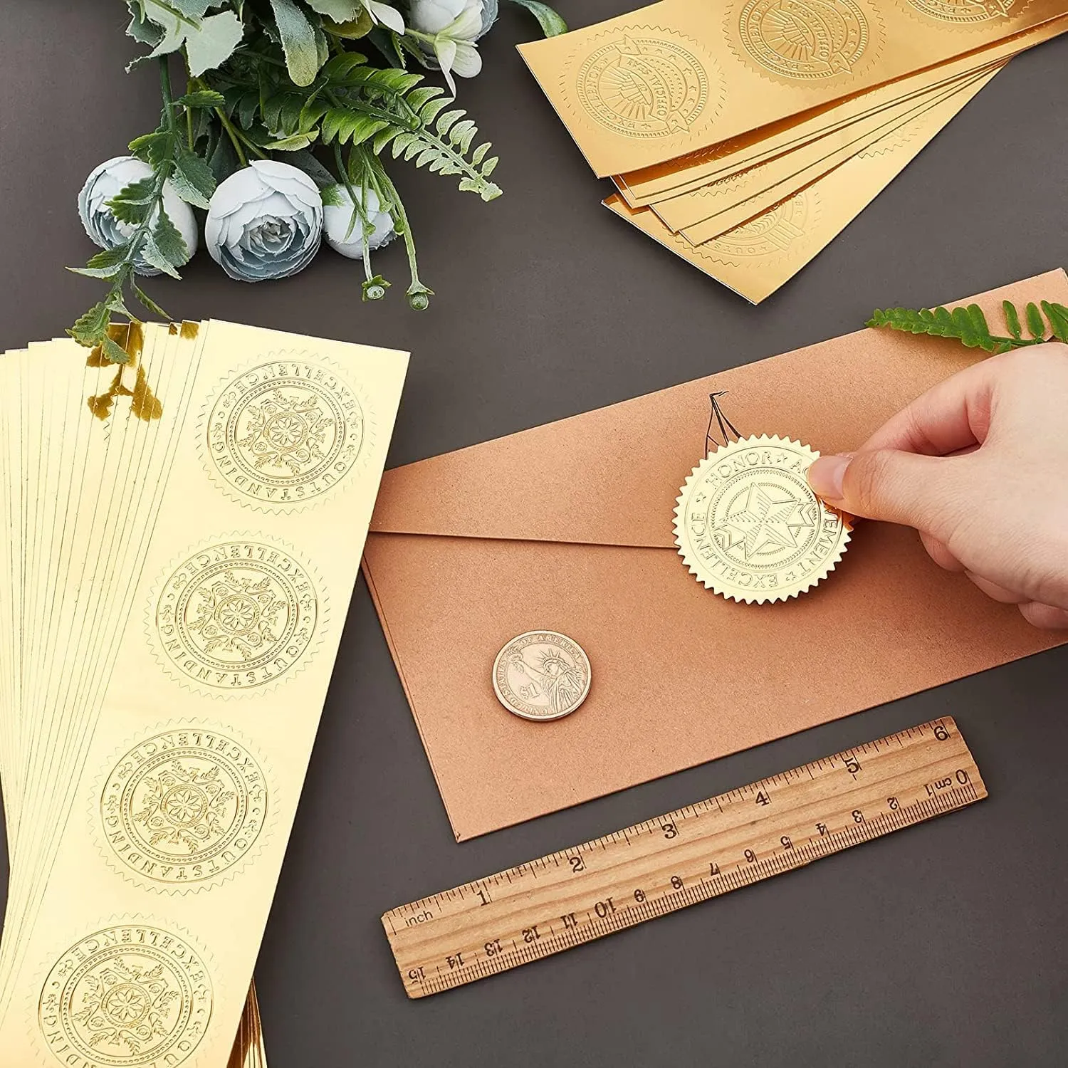 CRASPIRE Graduation Cap Gold Certificate Seals Diploma Embossed Foil Stickers Self Adhesive 100pcs Medal Decoration Labels for Envelopes Diplomas Invitation Awards Excellence