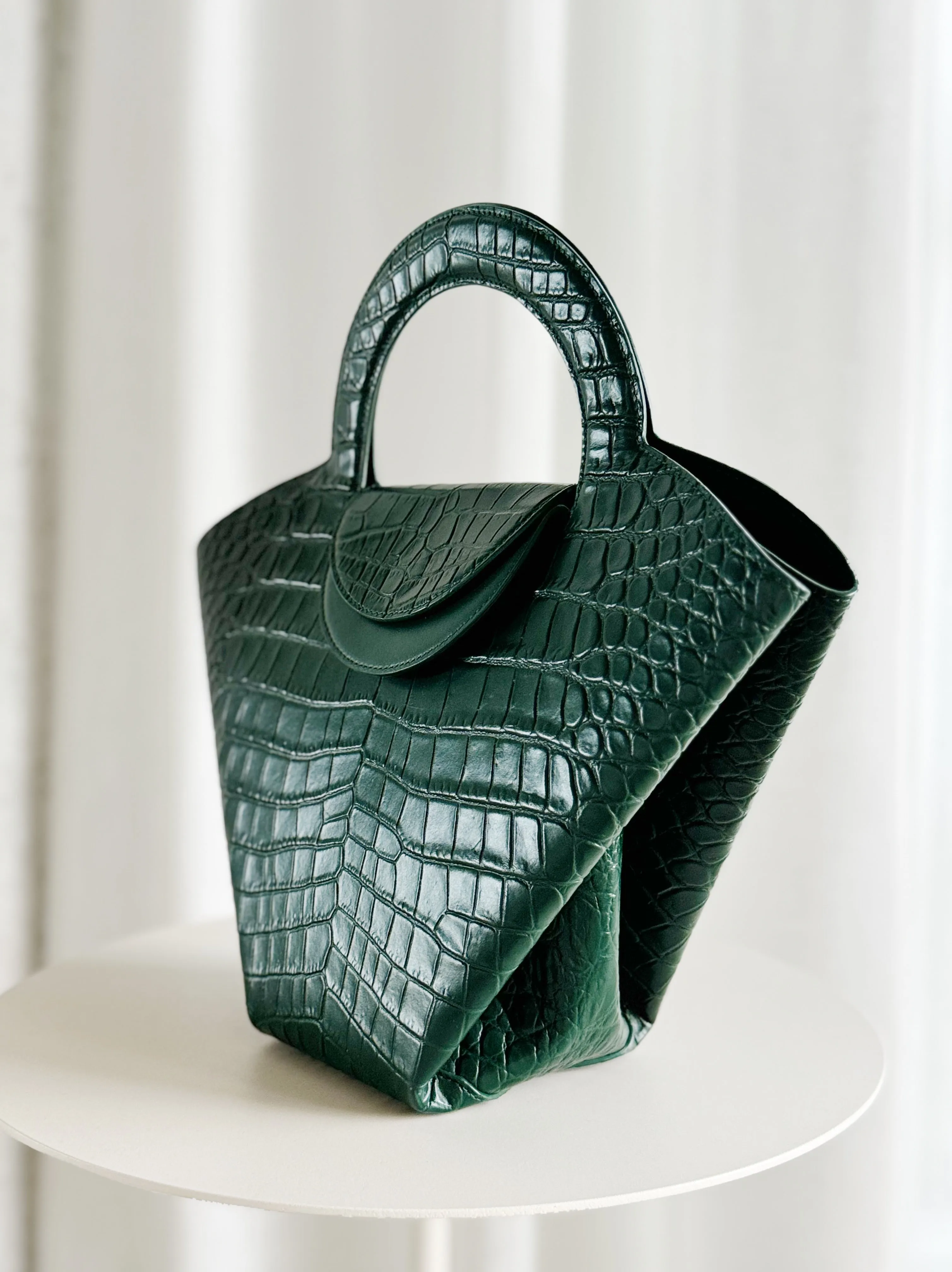 Crocodile Embossed Doll Top Handle Bag