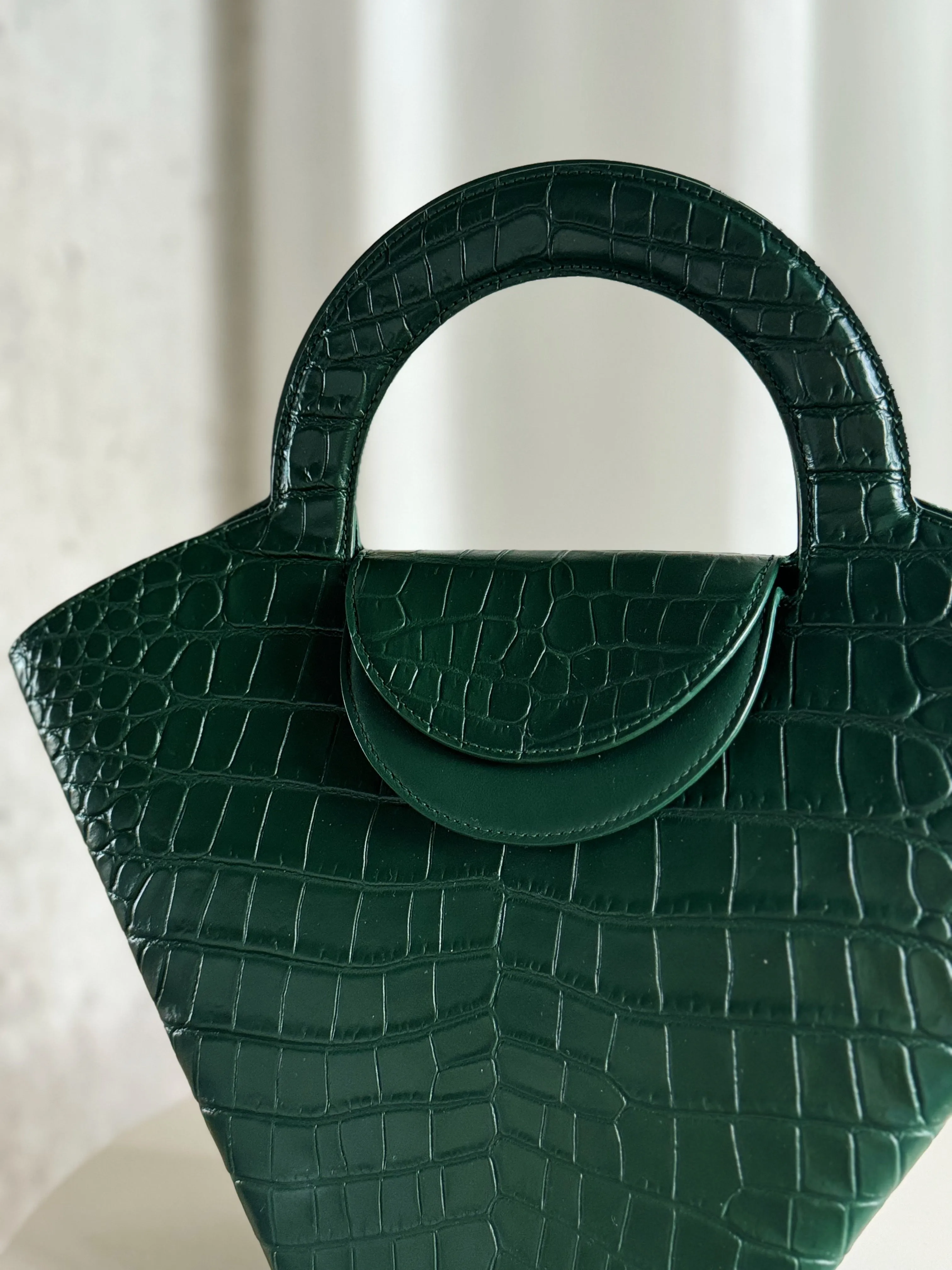 Crocodile Embossed Doll Top Handle Bag