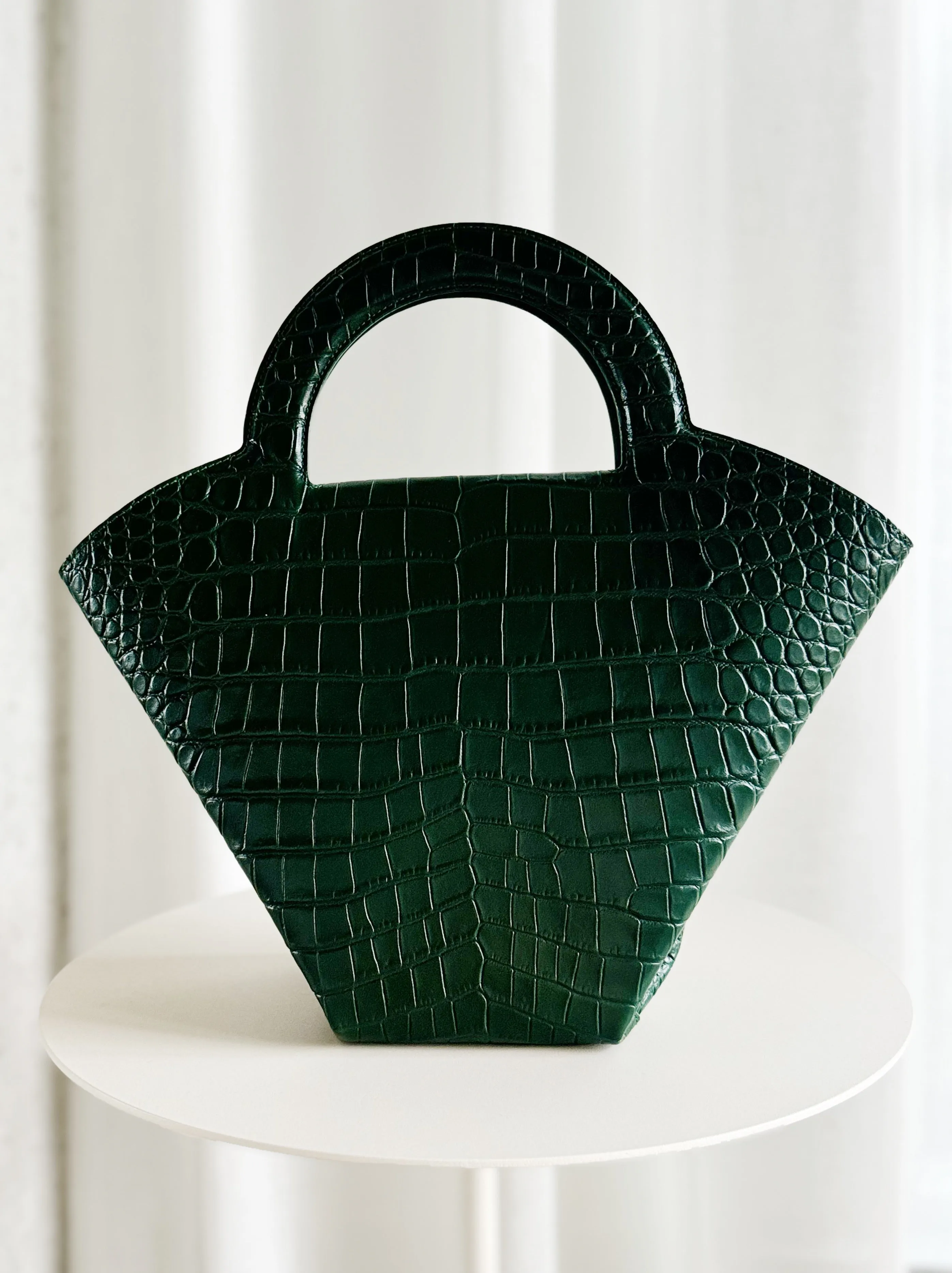 Crocodile Embossed Doll Top Handle Bag