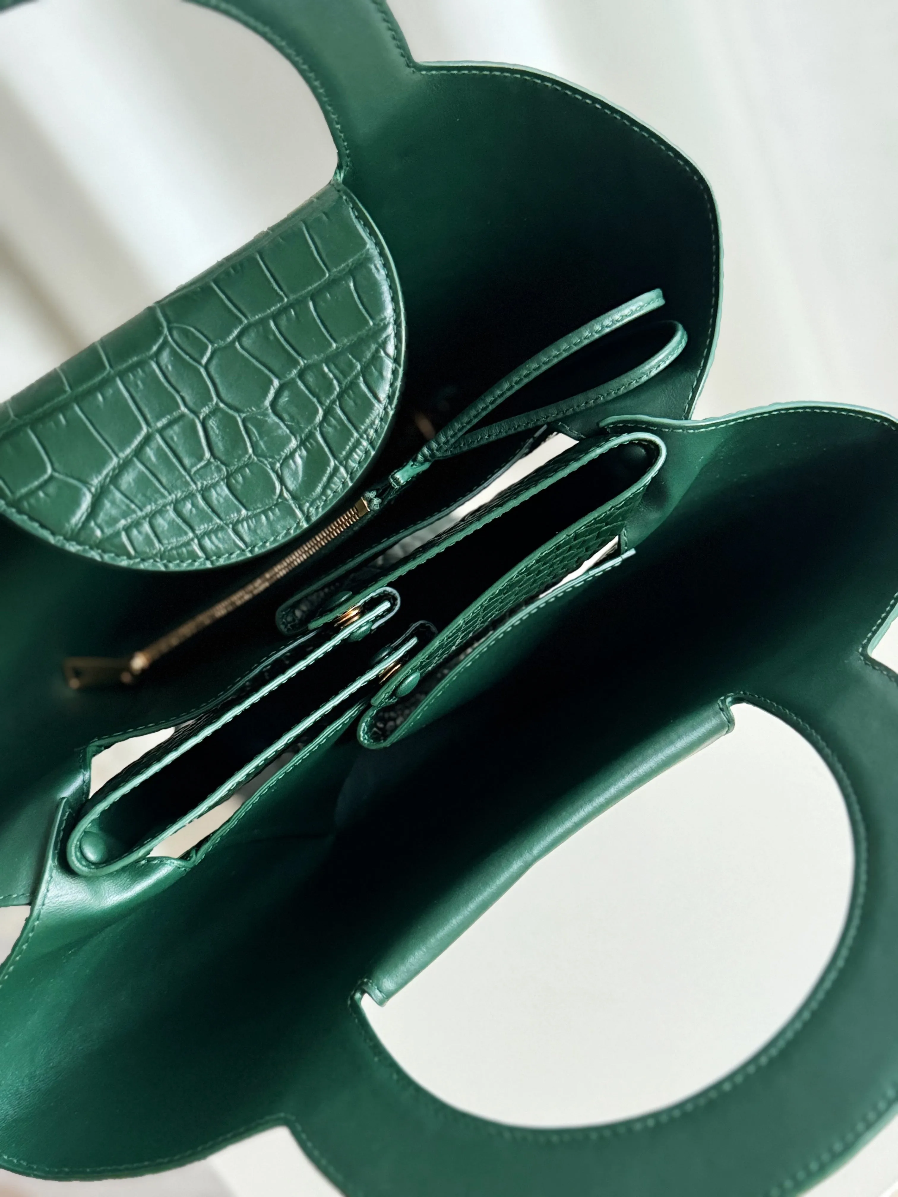 Crocodile Embossed Doll Top Handle Bag