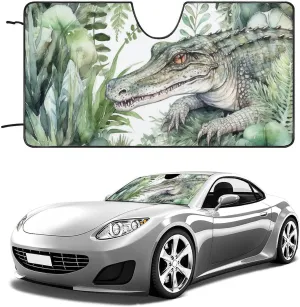 Crocodile Green Windshield Sun Shade Universal Foldable Car Shades for Front Windows Reflective Windshield Cover Sun Shade Auto Sun Visor Protector Blocks UV Rays & Keeps Vehicle Cool 55"x30"