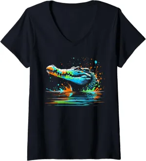 Crocodile Minimalist and Vibrant Style Birthday Christmas V-Neck T-Shirt