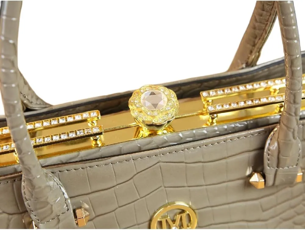 Crocodile Pattern Leather Women Bag Diamonds Flower Clip Purse Top Handle Satchel Crossbody Handbag Evening Bag Shoulder Bags