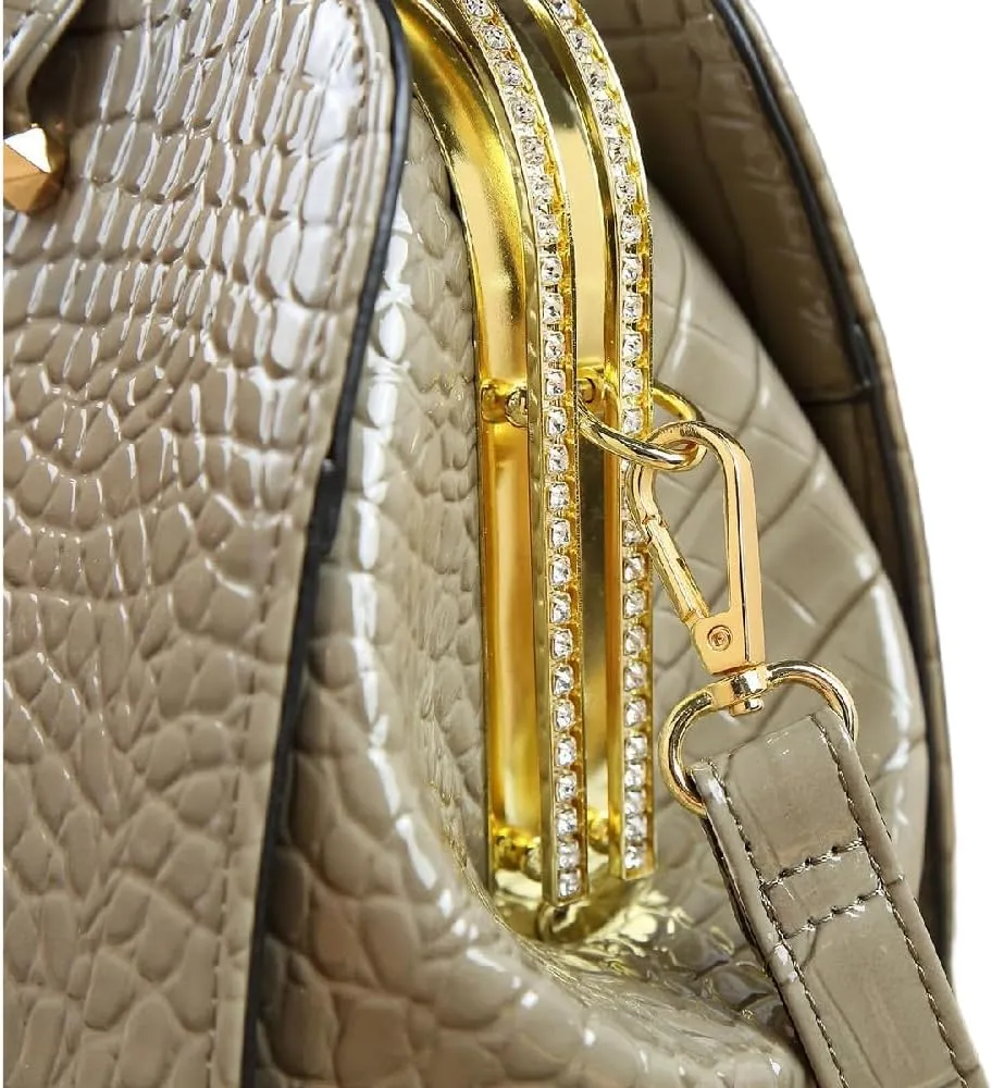 Crocodile Pattern Leather Women Bag Diamonds Flower Clip Purse Top Handle Satchel Crossbody Handbag Evening Bag Shoulder Bags