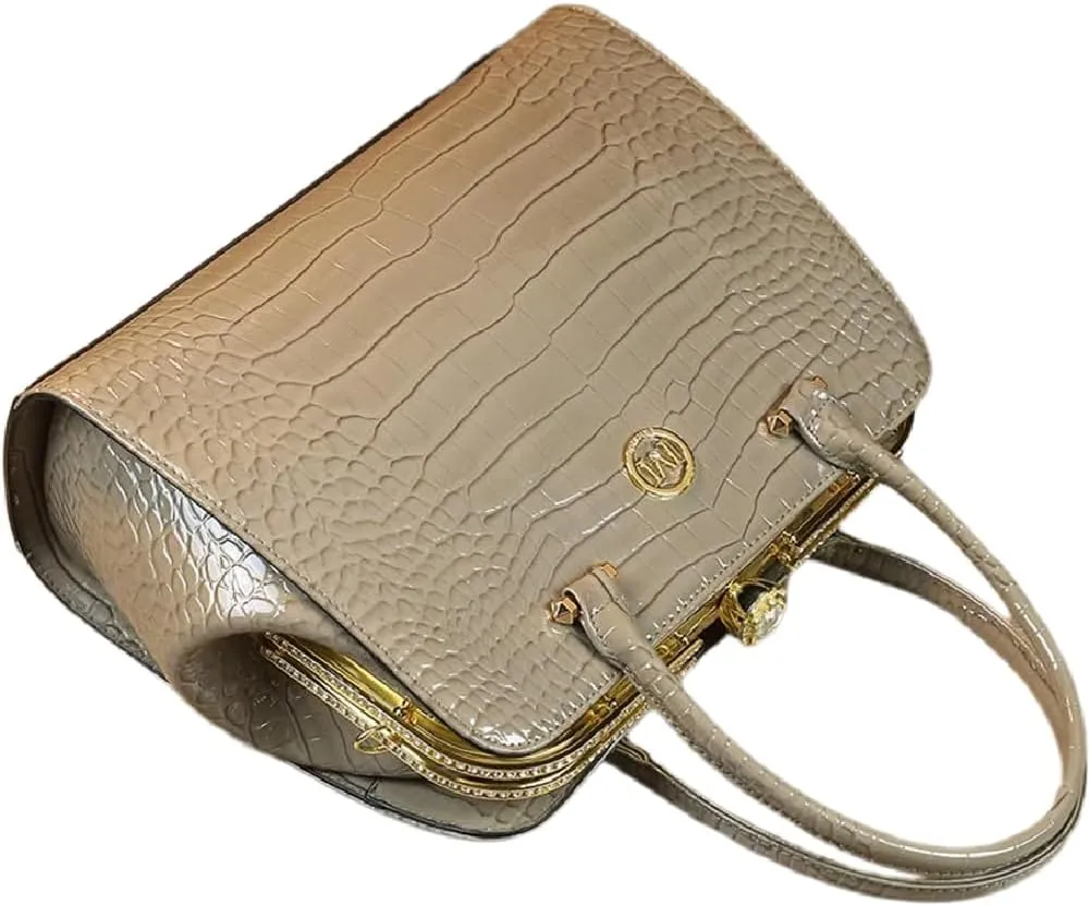 Crocodile Pattern Leather Women Bag Diamonds Flower Clip Purse Top Handle Satchel Crossbody Handbag Evening Bag Shoulder Bags