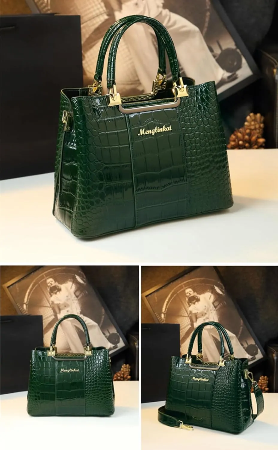 Crocodile Pattern Leather Women's Bag Top-Handle Satchel Handbags Mom Purses Portable Tote Bag Shoulder Messenger Bags
