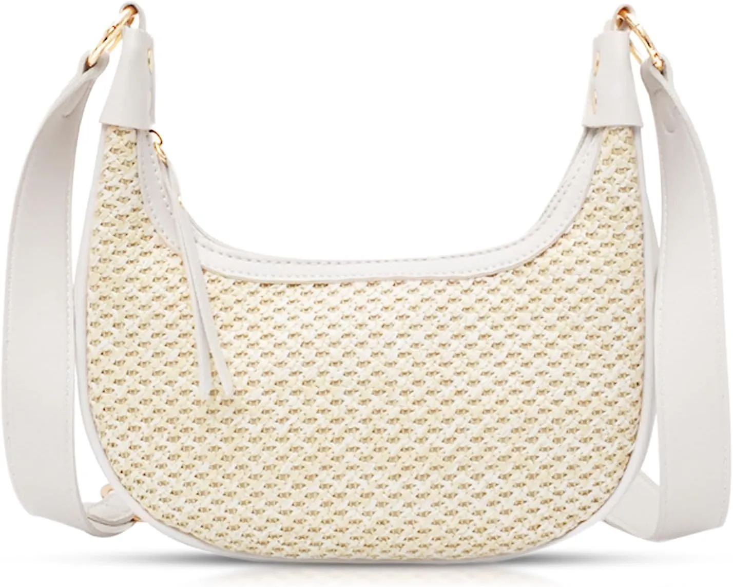 Crossbody Bag for Women, Straw Beach Bag, Hand-Woven Bags, Interchangeable Leather Shoulder Straps, Shoulder Bag Suitable for Vacation Travel Daily(White)