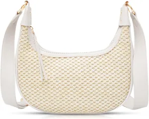 Crossbody Bag for Women, Straw Beach Bag, Hand-Woven Bags, Interchangeable Leather Shoulder Straps, Shoulder Bag Suitable for Vacation Travel Daily(White)