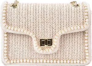 Crossbody Bag Summer Handbag Straw Pearl Women Handbag Pearl Chain Shoulder Bag Handbag