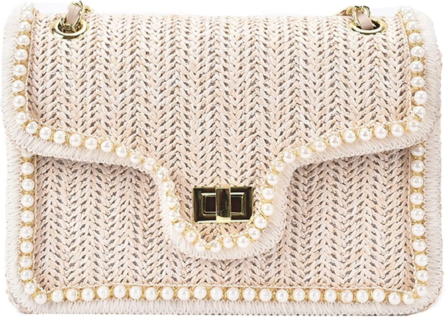 Crossbody Bag Summer Handbag Straw Pearl Women Handbag Pearl Chain Shoulder Bag Handbag