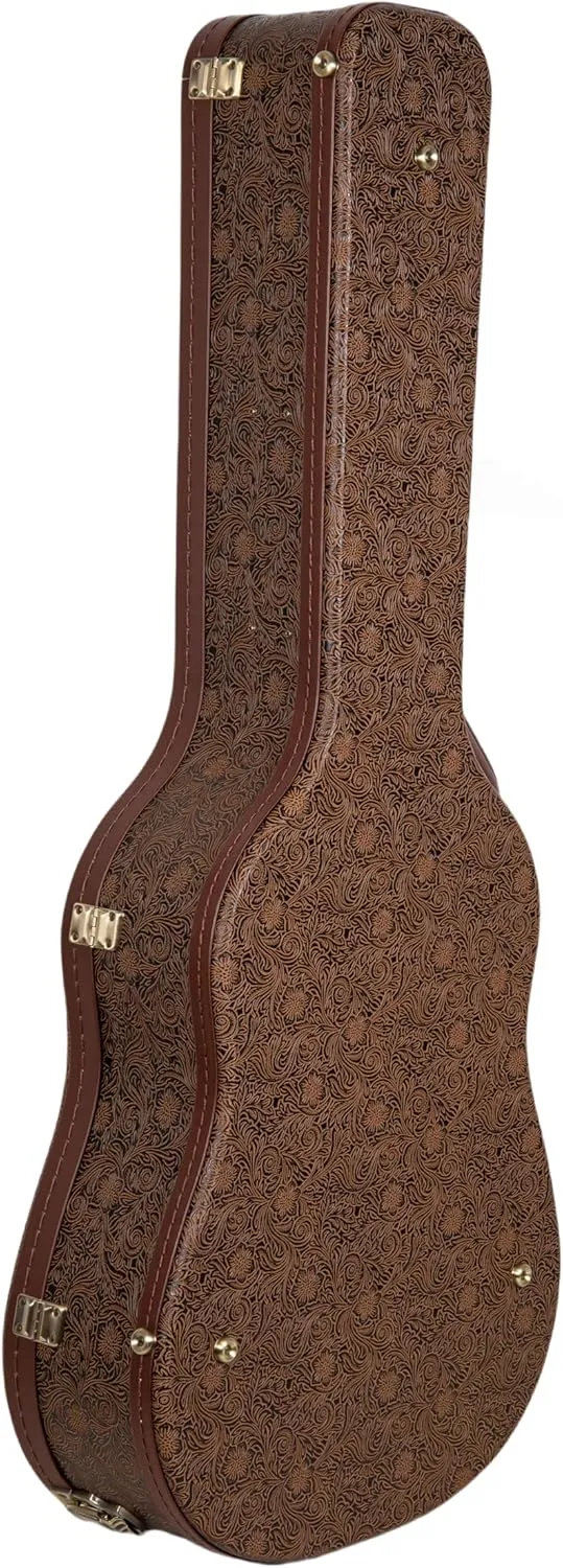 Crossrock Wooden Dreadnought Guitar Case for Martin D-28 / Taylor Grand Auditorium | Blossom Brown Faux Leather, Forest Green Velvet Interior, Lock – Designer Series