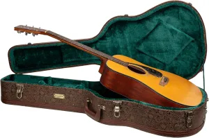Crossrock Wooden Dreadnought Guitar Case for Martin D-28 / Taylor Grand Auditorium | Blossom Brown Faux Leather, Forest Green Velvet Interior, Lock – Designer Series
