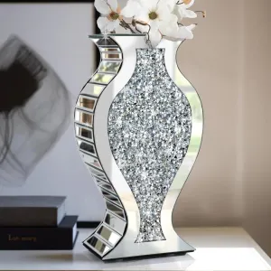 Crushed Diamond Mirror Vase Crystal Silver Glass Stunning Decorative Vase Flower Luxury for Home Décor. Can’t Hold Water.