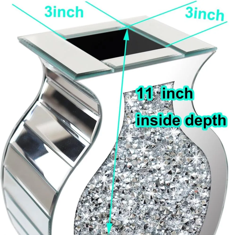 Crushed Diamond Mirror Vase Crystal Silver Glass Stunning Decorative Vase Flower Luxury for Home Décor. Can’t Hold Water.