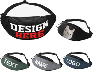 Custom Fanny Pack with Headphone Jack with Name Text Logo Personalized Waist Bag Adjustable Buckle Wear-Resistant Belt Bag for Running Traveling Hiking Camping