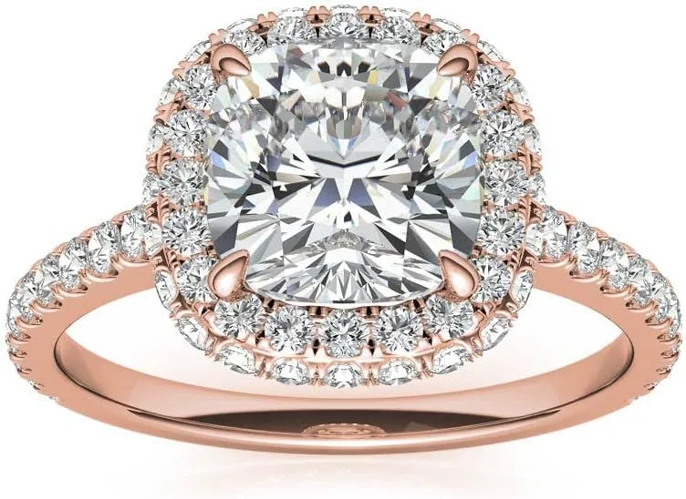 Customize Jewels2.5Ct Cushion Moissanite Double Halo Engagement Ring With Lab Grown Diamond In14k Gold For Women,D-VVS1