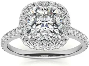 Customize Jewels2.5Ct Cushion Moissanite Double Halo Engagement Ring With Lab Grown Diamond In14k Gold For Women,D-VVS1
