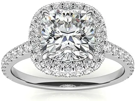 Customize Jewels2.5Ct Cushion Moissanite Double Halo Engagement Ring With Lab Grown Diamond In14k Gold For Women,D-VVS1