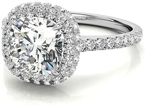 Customize Jewels2.5Ct Cushion Moissanite Double Halo Engagement Ring With Lab Grown Diamond In14k Gold For Women,D-VVS1