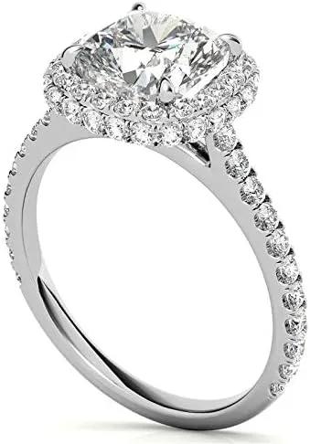 Customize Jewels2.5Ct Cushion Moissanite Double Halo Engagement Ring With Lab Grown Diamond In14k Gold For Women,D-VVS1