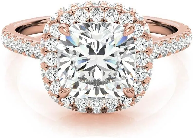 Customize Jewels2.5Ct Cushion Moissanite Double Halo Engagement Ring With Lab Grown Diamond In14k Gold For Women,D-VVS1