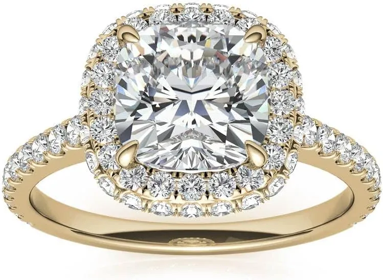 Customize Jewels2.5Ct Cushion Moissanite Double Halo Engagement Ring With Lab Grown Diamond In14k Gold For Women,D-VVS1