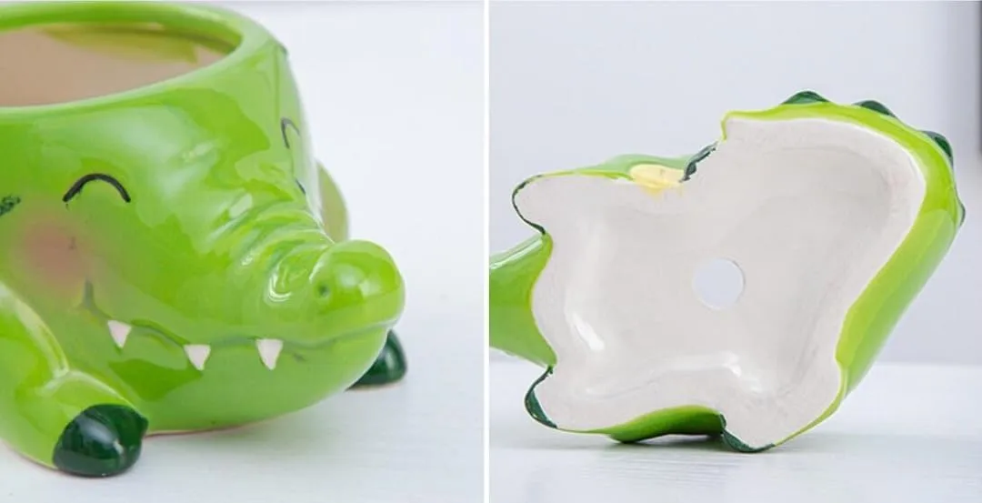 Cute Animal Shaped Planter Flower Pot Crocodile Shape Small Succulent pots with Drainage Ceramic Animal Planter, Indoor Plant Container Planter with Drainage Hole Home(Crocodile)