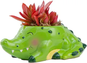 Cute Animal Shaped Planter Flower Pot Crocodile Shape Small Succulent pots with Drainage Ceramic Animal Planter, Indoor Plant Container Planter with Drainage Hole Home(Crocodile)
