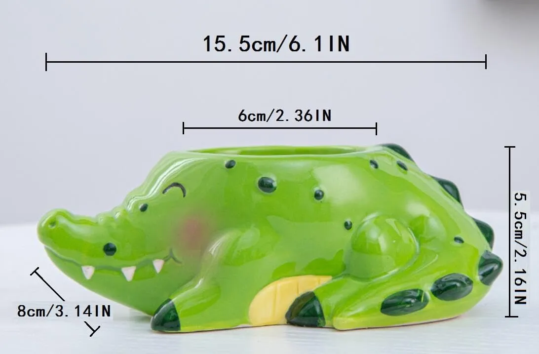 Cute Animal Shaped Planter Flower Pot Crocodile Shape Small Succulent pots with Drainage Ceramic Animal Planter, Indoor Plant Container Planter with Drainage Hole Home(Crocodile)