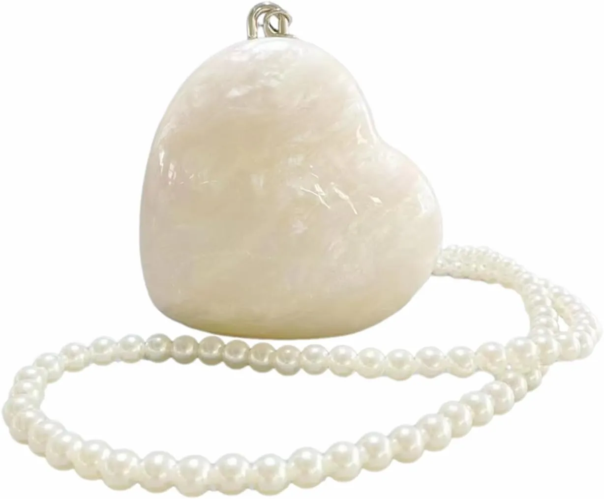Cute Heart Shape Acrylic Clutch Trendy Pearl Chain Love Heart Handbag Marble Acrylic Evening Bag Chain Purse