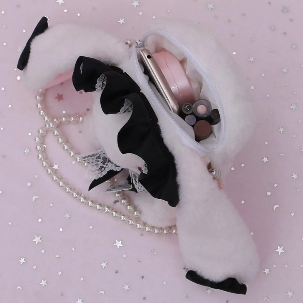 Cute Plush Bunny Bag Rabbit Purse Wallet Shoulder Bag with Pearl Chain Cosplay for Women