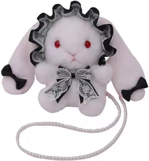 Cute Plush Bunny Bag Rabbit Purse Wallet Shoulder Bag with Pearl Chain Cosplay for Women