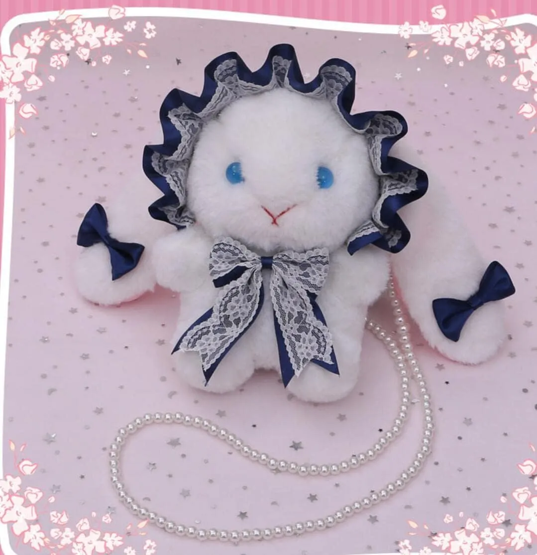 Cute Plush Bunny Bag Rabbit Purse Wallet Shoulder Bag with Pearl Chain Cosplay for Women