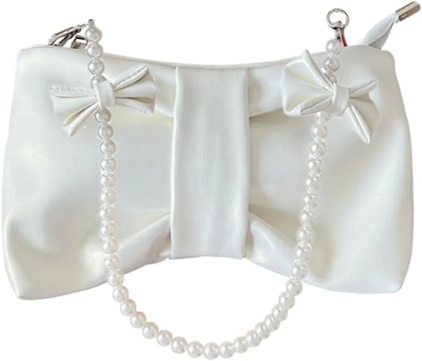 Cute Shoulder Bag for Women 9.04x4.33inch Bowknot Purse Pearl Evening Purse Evening Crossbody Bag Tote Bag for Party Wedding