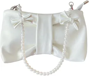 Cute Shoulder Bag for Women 9.04x4.33inch Bowknot Purse Pearl Evening Purse Evening Crossbody Bag Tote Bag for Party Wedding