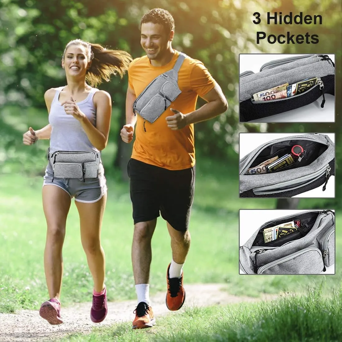 CXWMZY Fanny Packs For Women & Men, Waist Bag Hip Bum Bag Strap Extension Large Capacity Easy Carry Any Phone Passport Wallet for Outdoors Workout Traveling Casual Running Hiking Cycling Dog Walking