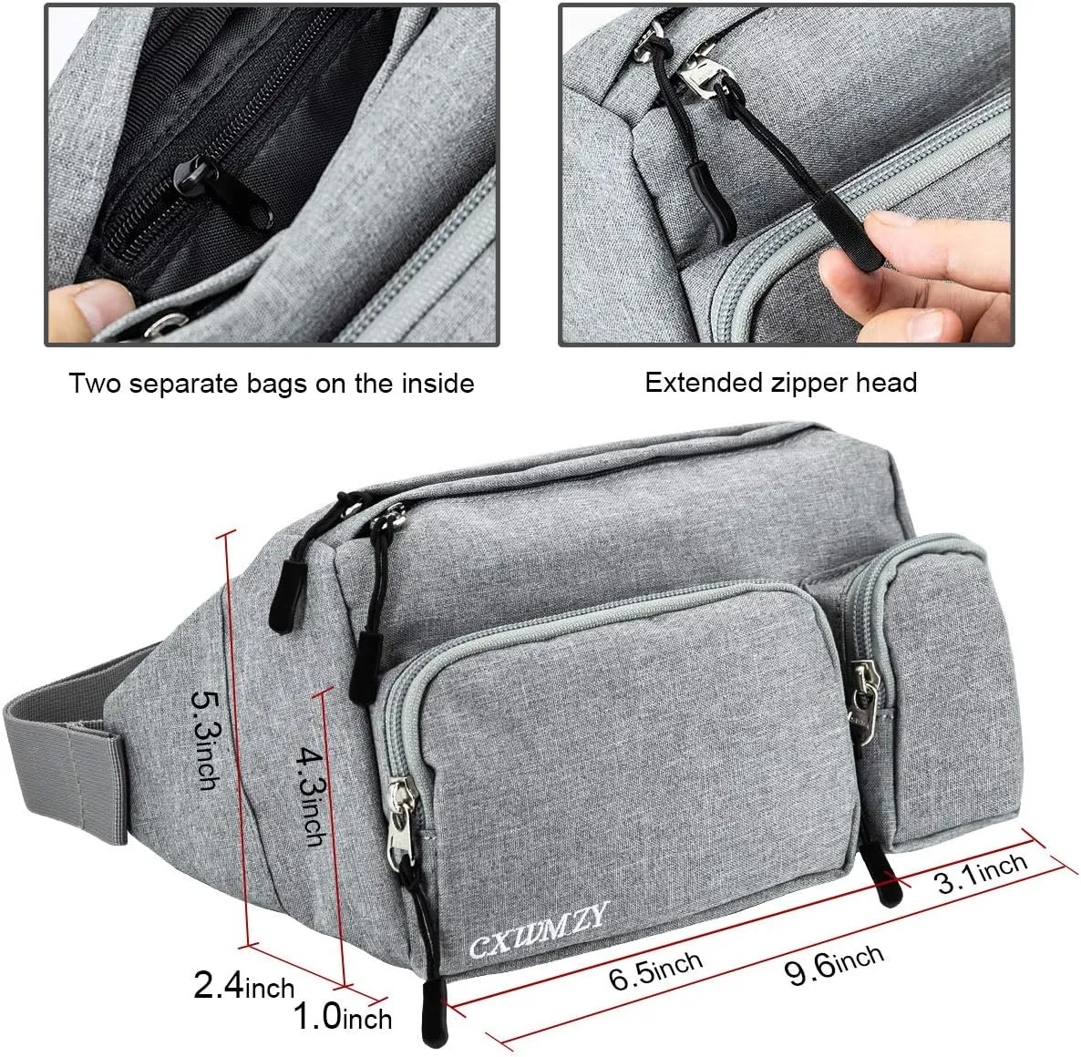 CXWMZY Fanny Packs For Women & Men, Waist Bag Hip Bum Bag Strap Extension Large Capacity Easy Carry Any Phone Passport Wallet for Outdoors Workout Traveling Casual Running Hiking Cycling Dog Walking