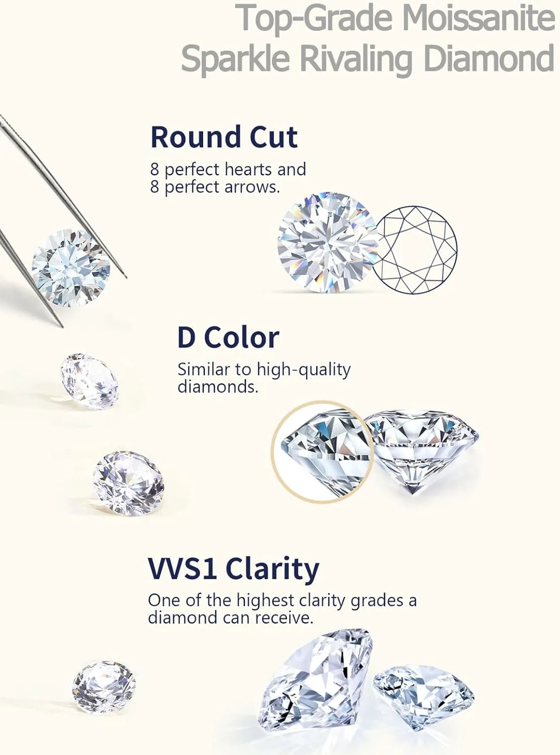 D Color VVS1 Clarity Moissanite Hand Setting Eternity Rings for Women, Solid 925 Sterling Silver Rhodium Finish, Stackable Ring, Wedding Birthday Valentines Anniversary Mothers Day Ideal Gift for Her