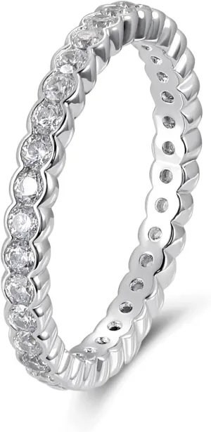 D Color VVS1 Clarity Moissanite Hand Setting Eternity Rings for Women, Solid 925 Sterling Silver Rhodium Finish, Stackable Ring, Wedding Birthday Valentines Anniversary Mothers Day Ideal Gift for Her
