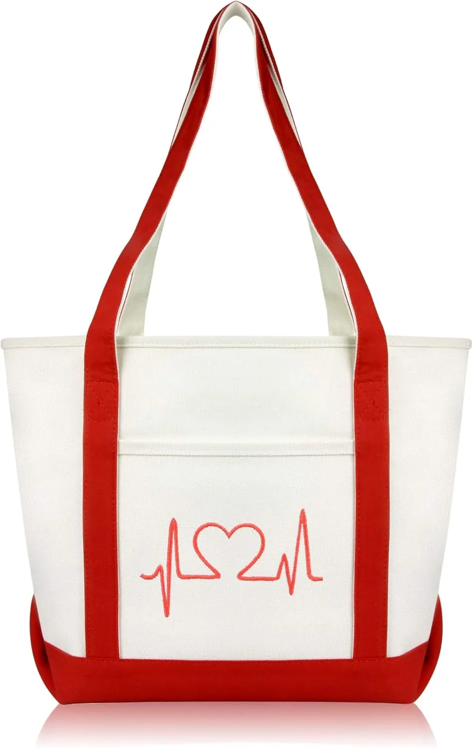 DALIX Heartbeat Embroidered Premium Cotton Canvas RN Nurse Tote Bag in Red