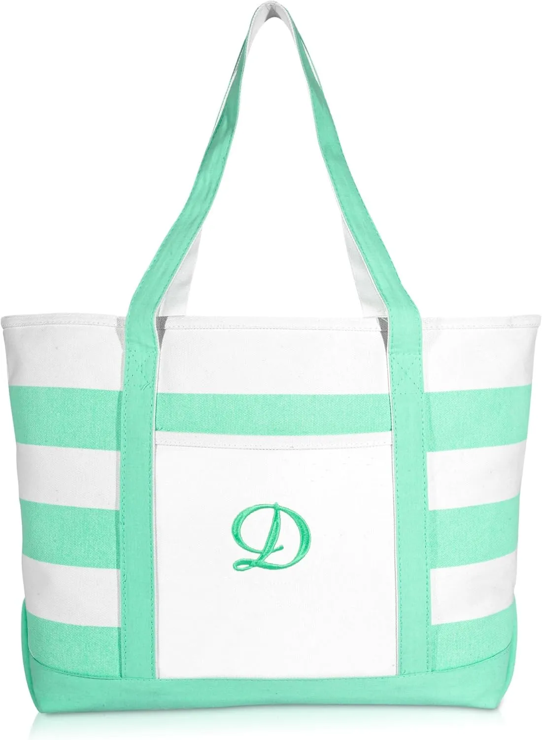 DALIX Monogram Beach Bag and Totes for Women Personalized Gifts Mint Green A -Z