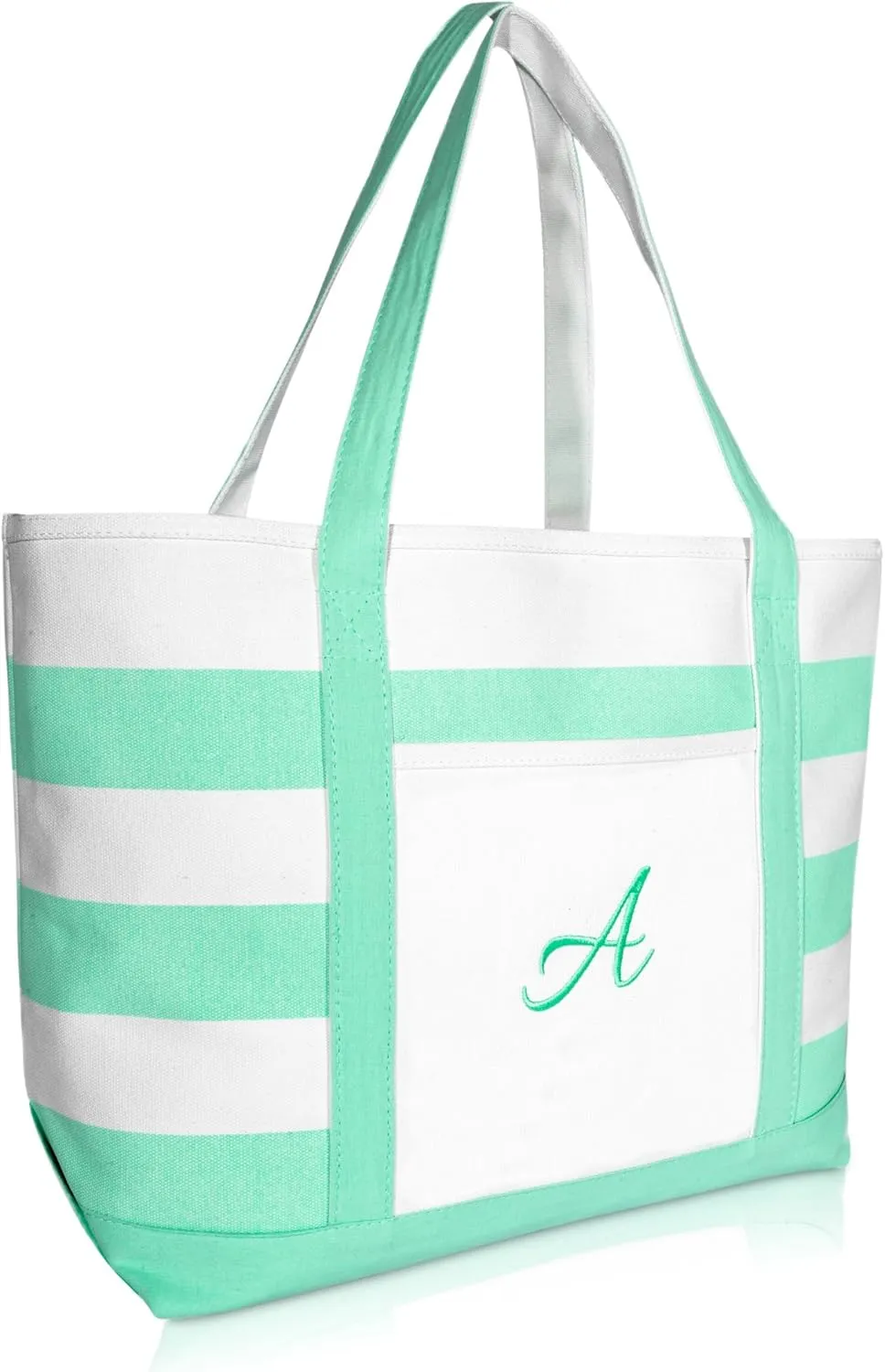 DALIX Monogram Beach Bag and Totes for Women Personalized Gifts Mint Green A -Z