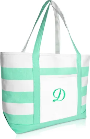DALIX Monogram Beach Bag and Totes for Women Personalized Gifts Mint Green A -Z