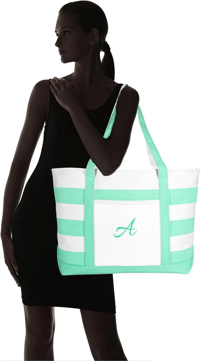 DALIX Monogram Beach Bag and Totes for Women Personalized Gifts Mint Green A -Z