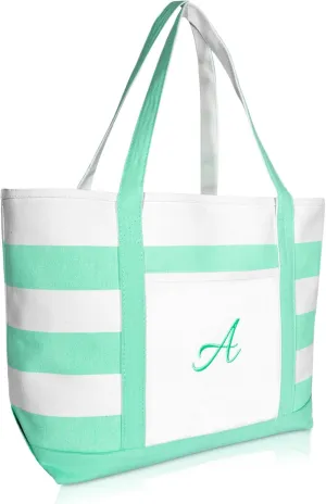 DALIX Monogram Beach Bag and Totes for Women Personalized Gifts Mint Green A -Z