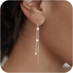Dangle Earrings for Women Dainty Long Hanging Gold/Silver Chain Earrings Trendy Hypoallergenic Dangling CZ/Pearl Threader Earrings for Women Jewelry